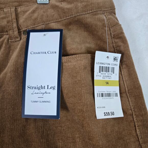 Charter Club Lexington Straight Corduroy Pants Womens 14 tan jeans 0744 - Picture 4 of 11